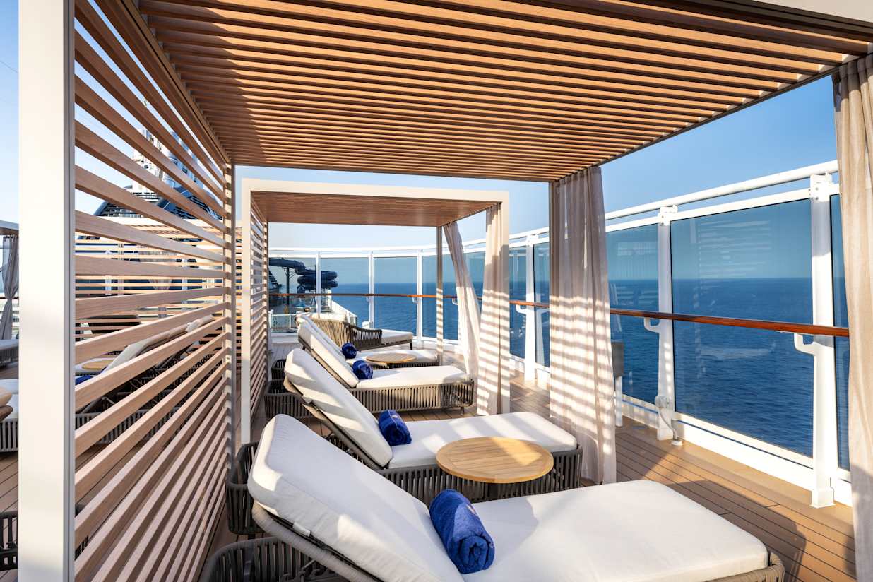 Sun loungers on MSC Seascape Yacht Club deck